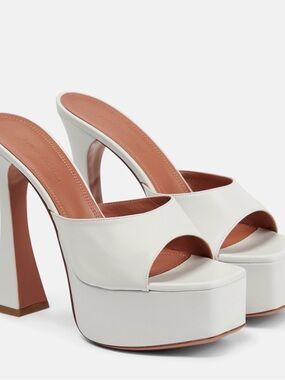 Amina Muaddi Dalida Leather Platform Mules